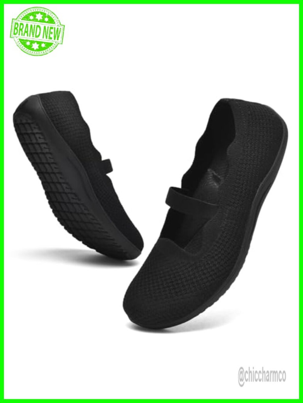 Women's Wide Toe Box Mary Jane Flats Knit Elastic Straps Arch Support